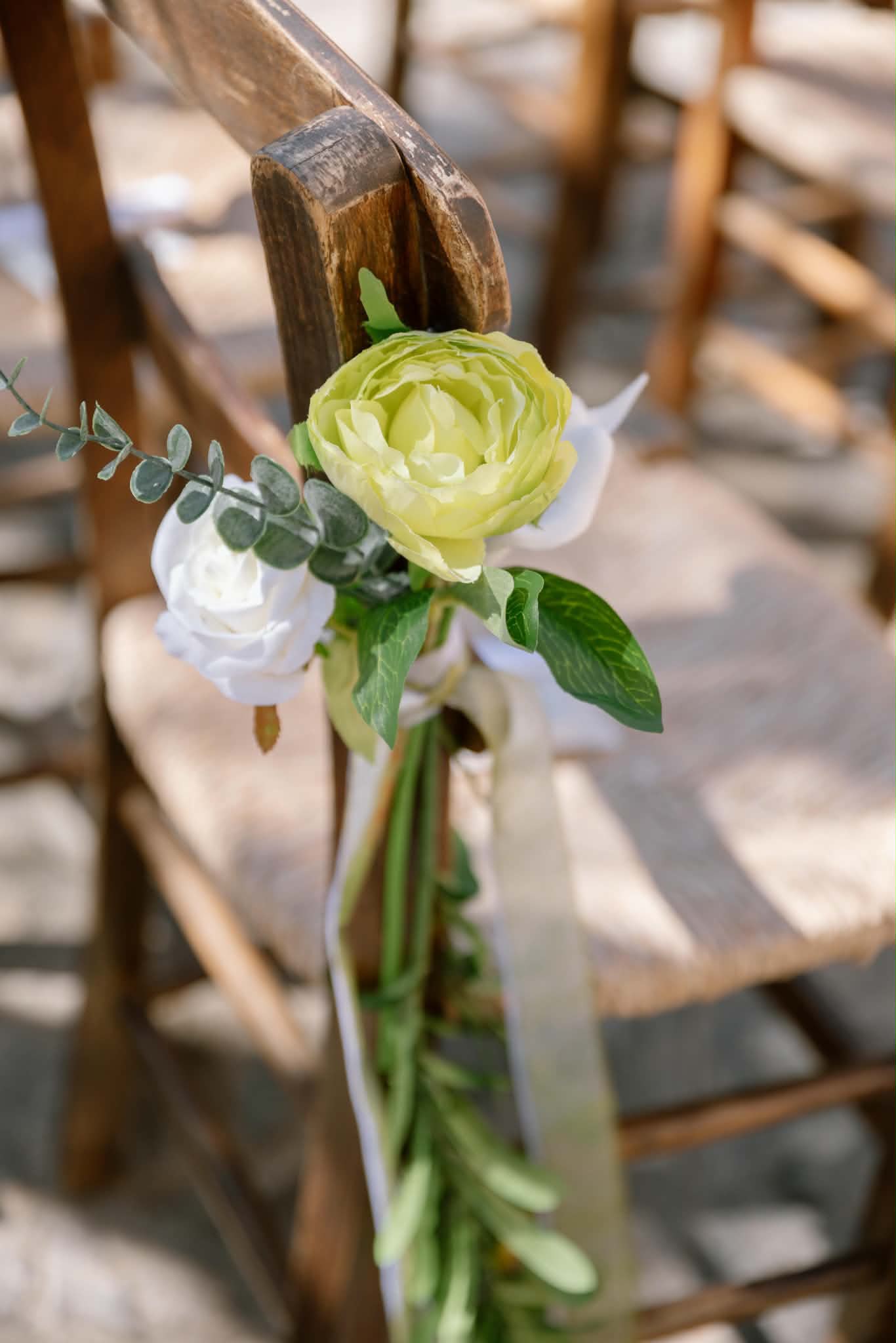 White and green floral chair decoration